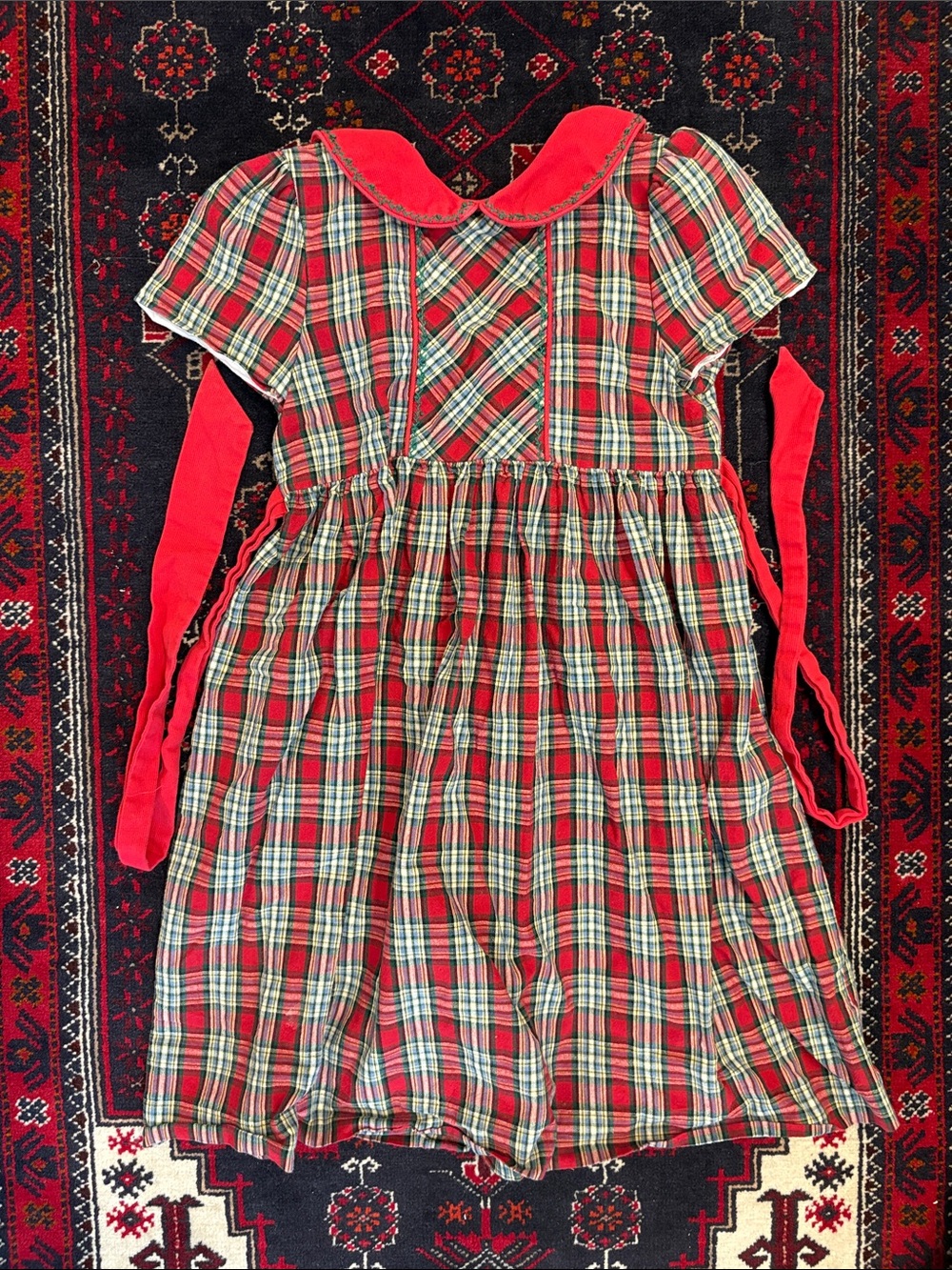 Edgehill Collection Red Plaid Dress with Red Collar and Sash